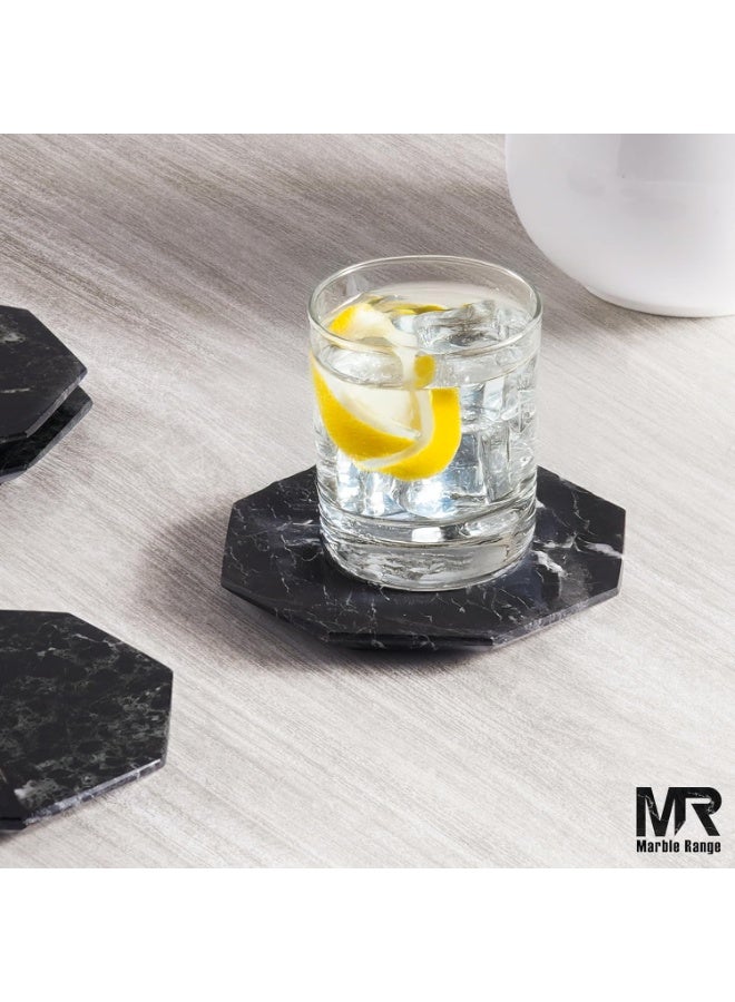 MARBLE RANGE Handmade Black Marble Coasters Set of 6, Drink Coasters with Holder for Dining Table, Coffee Bar Accessories, Home Décor, Perfect for Kitchen, Living Room, or Gift - Image 5